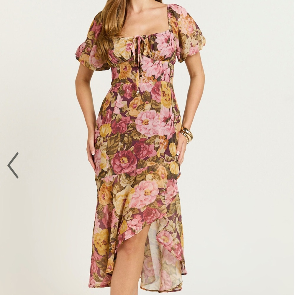 ShowPo JASALINA PUFF SLEEVE MIDI DRESS IN CLASSIC FLORAL
